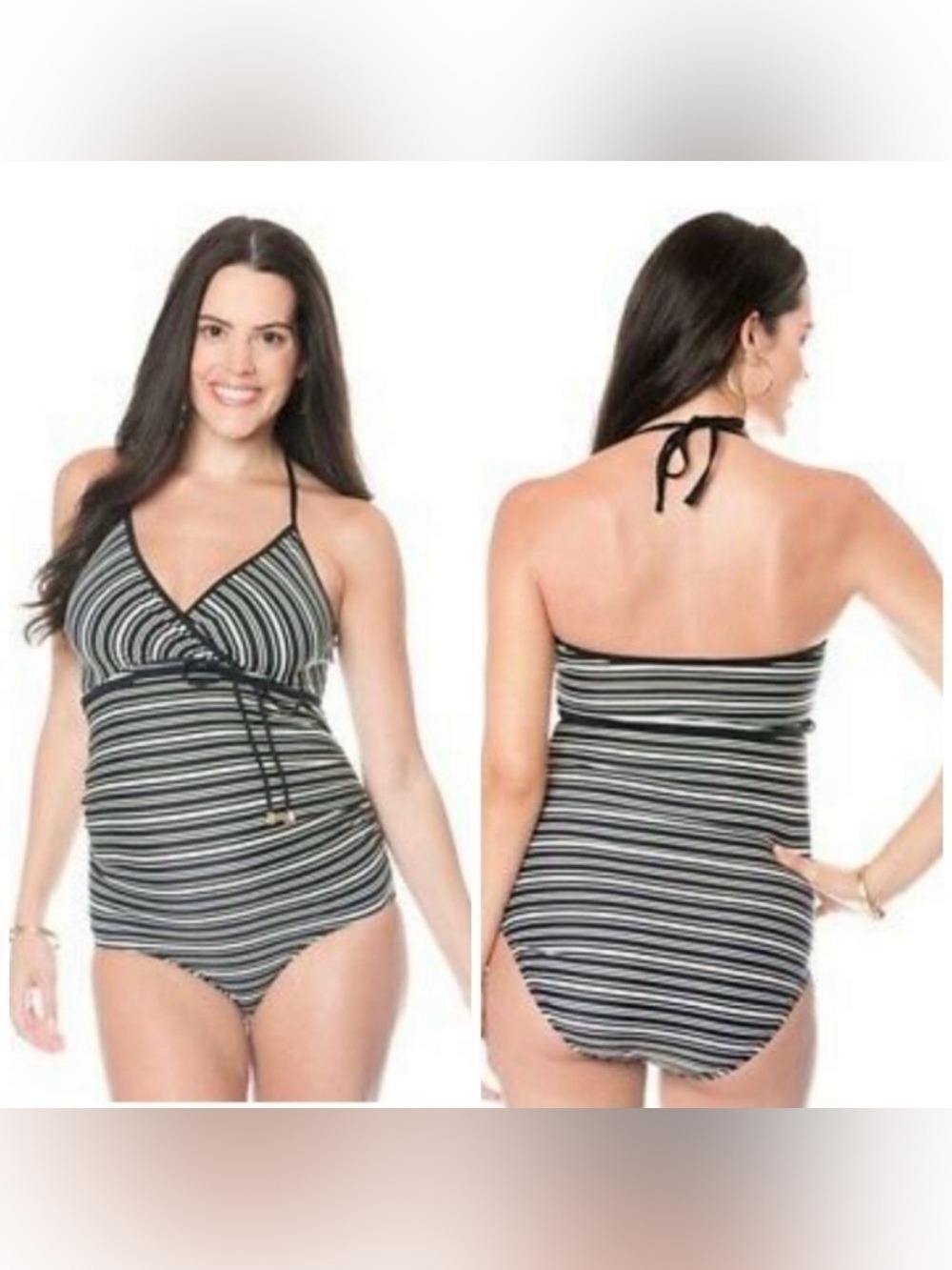 Motherhood Maternity Striped Black and Cream One-Piece Swimsuit Small